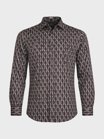 Men's Brown Slim Fit Printed Party Wear Shirt
