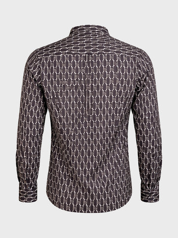 Men's Brown Slim Fit Printed Party Wear Shirt