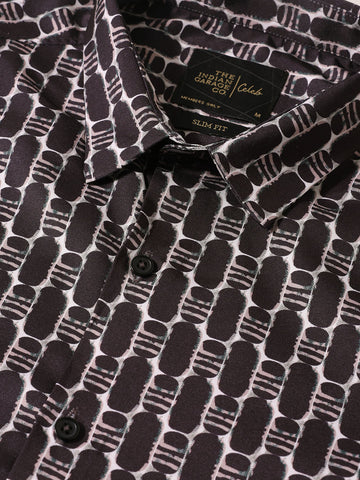 Men's Brown Slim Fit Printed Party Wear Shirt