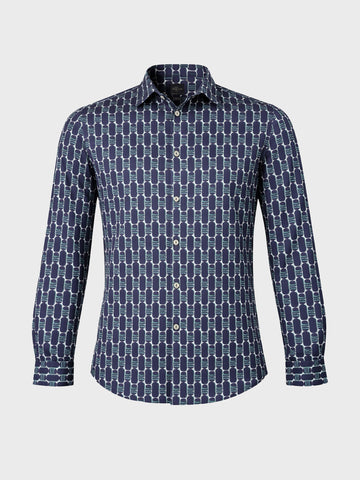 Men's Blue Slim Fit Printed Party Wear Shirt