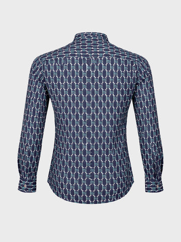 Men's Blue Slim Fit Printed Party Wear Shirt