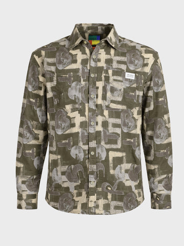 Men's Green Regular Fit Printed Casual Shirt