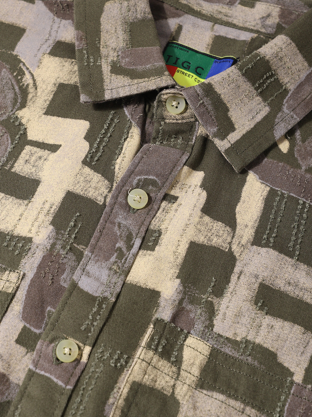 Men's Green Regular Fit Printed Casual Shirt