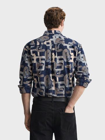 Men's Blue Regular Fit Printed Casual Shirt