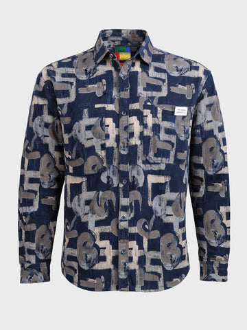 Men's Blue Regular Fit Printed Casual Shirt