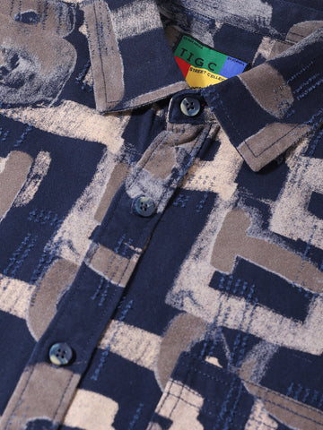 Men's Blue Regular Fit Printed Casual Shirt