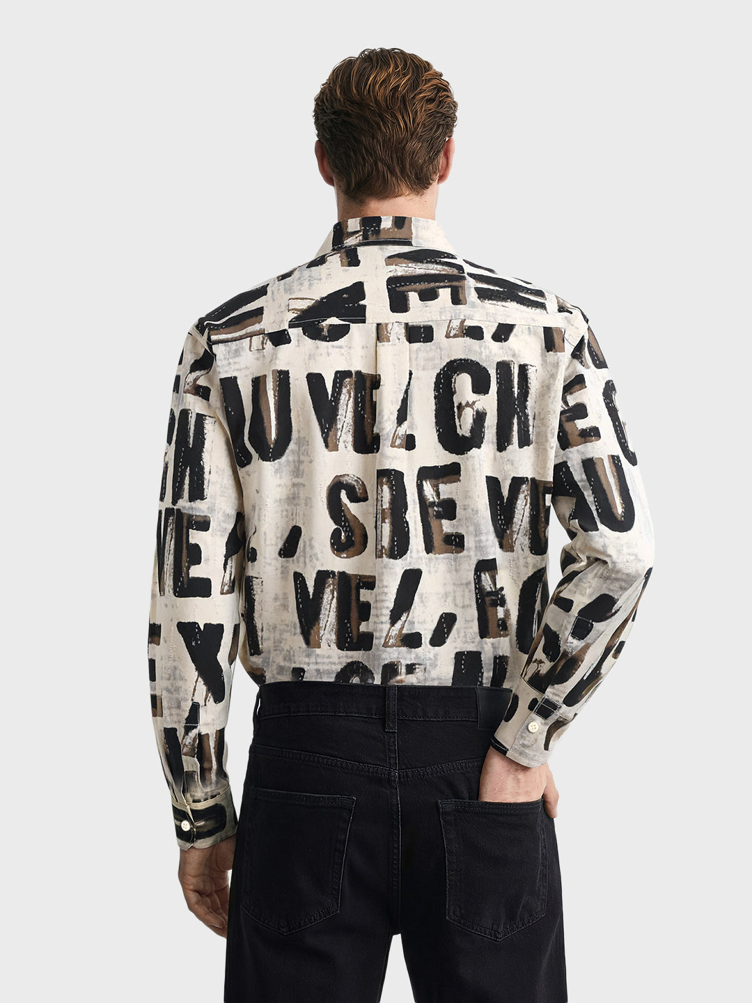 Men's Black Regular Fit Printed Casual Shirt