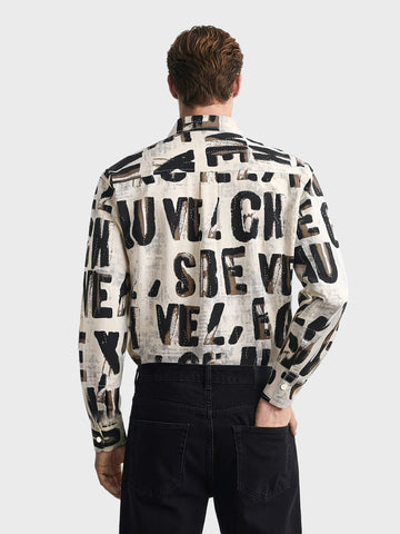 Men's Black Regular Fit Printed Casual Shirt