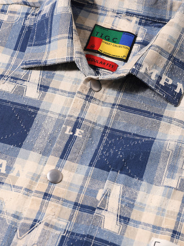 Men's Blue Regular Fit Checked Casual Shirt