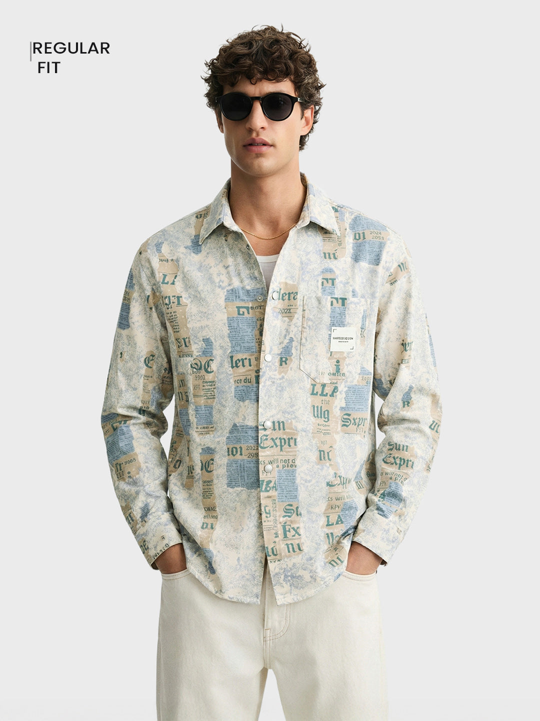 Men's Blue Regular Fit Printed Casual Shirt