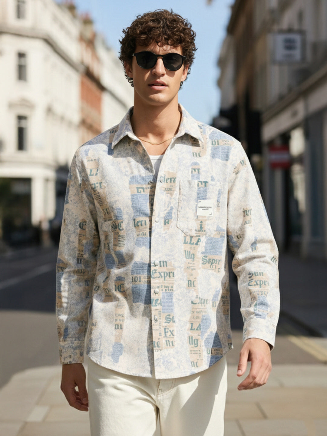 Men's Blue Regular Fit Printed Casual Shirt