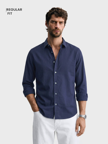 Men's Navy Blue Regular Fit Solid Casual Shirt