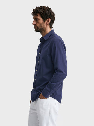 Men's Navy Blue Regular Fit Solid Casual Shirt