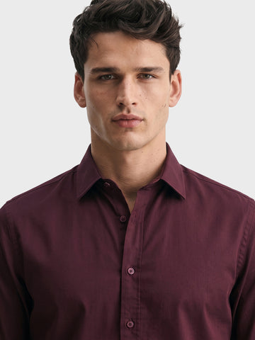 Men's Maroon Regular Fit Solid Casual Shirt