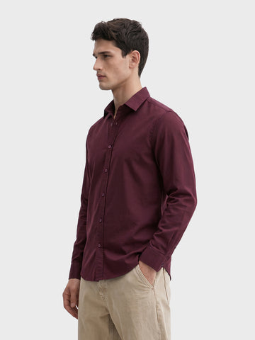 Men's Maroon Regular Fit Solid Casual Shirt