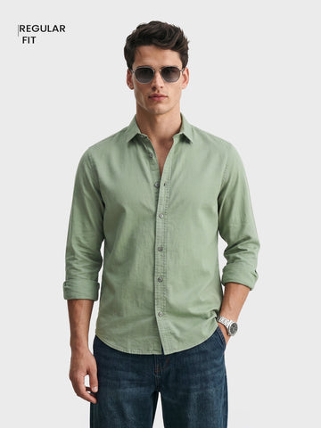 Men's Green Regular Fit Solid Casual Shirt