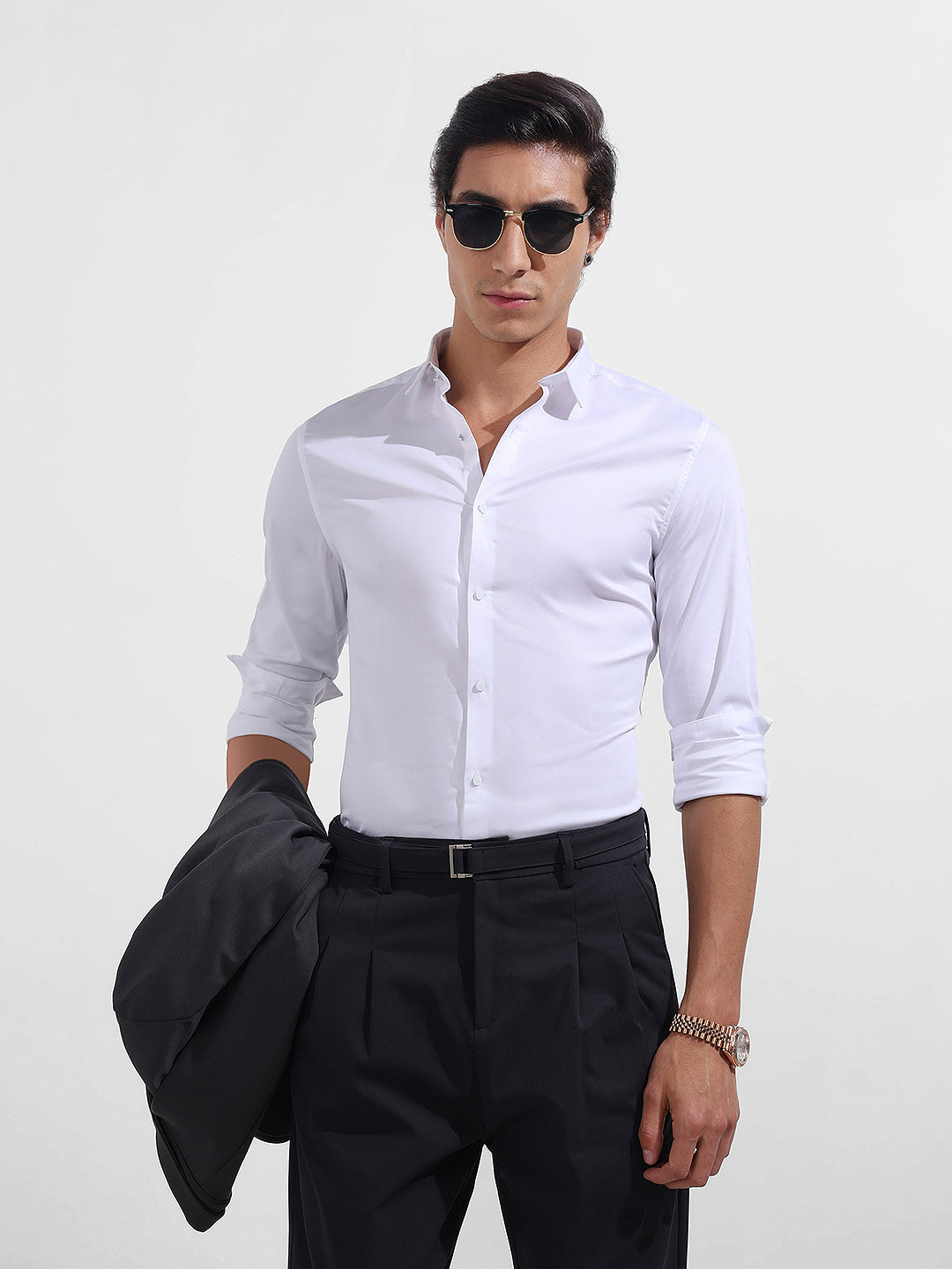 Men's White Slim Fit Solid Party Wear Shirt