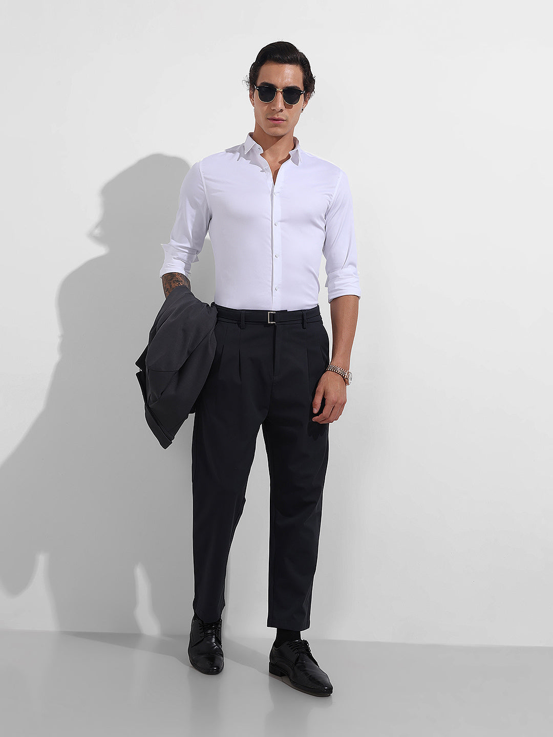 Men's White Slim Fit Solid Party Wear Shirt