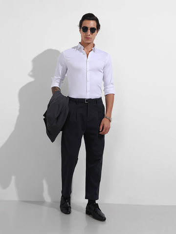 Men's White Slim Fit Solid Party Wear Shirt