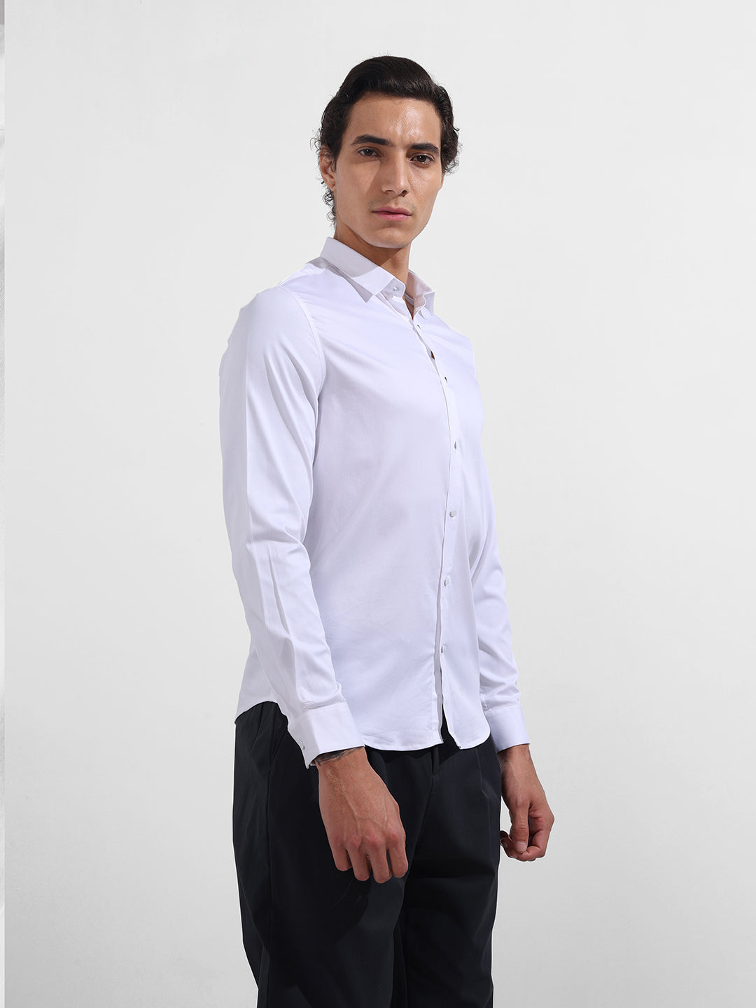 Men's White Slim Fit Solid Party Wear Shirt