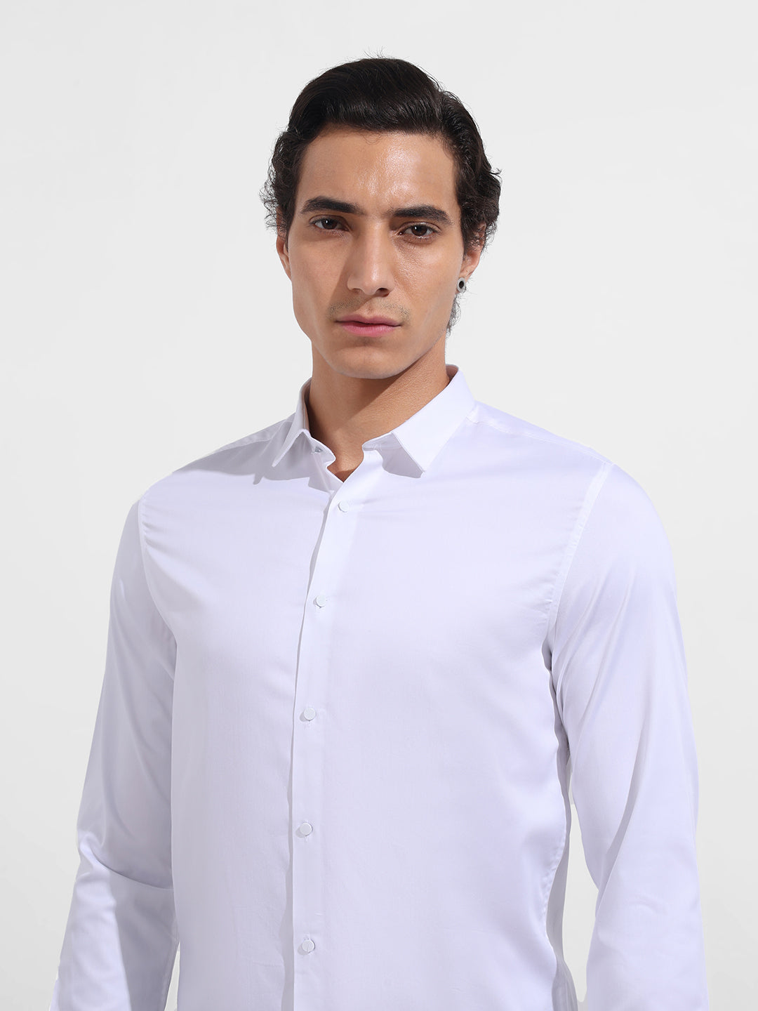 Men's White Slim Fit Solid Party Wear Shirt