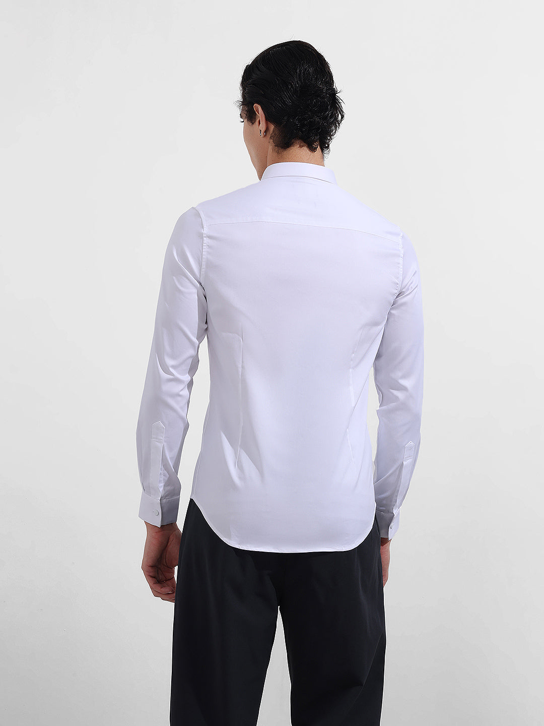 Men's White Slim Fit Solid Party Wear Shirt