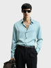 Men's Blue Slim Fit Solid Party Wear Shirt