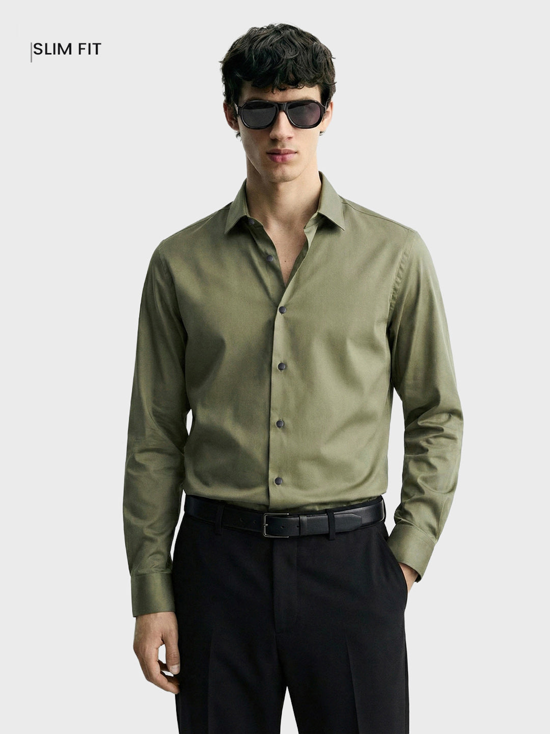 Men's Green Slim Fit Solid Party Wear Shirt