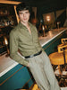Men's Green Slim Fit Solid Party Wear Shirt