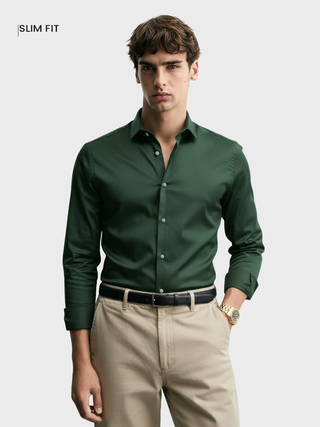 Men's Green Slim Fit Solid Party Wear Shirt