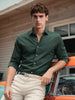 Men's Green Slim Fit Solid Party Wear Shirt