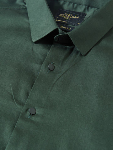 Men's Green Slim Fit Solid Party Wear Shirt