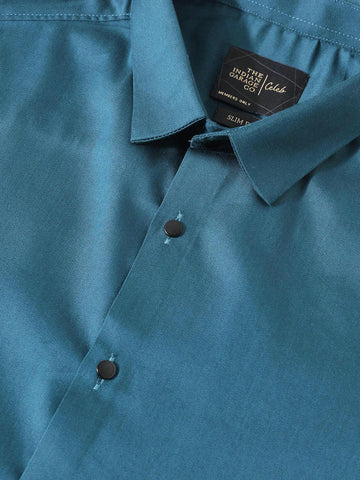 Men's Teal Slim Fit Solid Party Wear Shirt TIGC Men's Teal Slim Fit Solid Party Wear Shirt TIGC