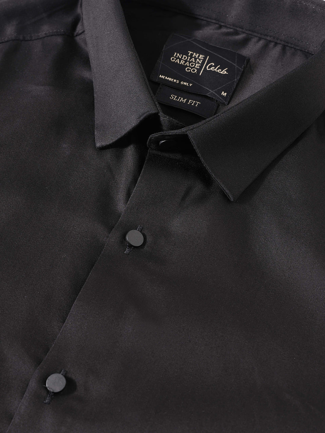 Men's Black Slim Fit Solid Party Wear Shirt