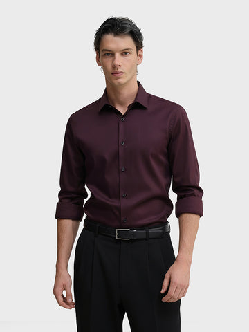 Men's Maroon Slim Fit Solid Party Wear Shirt