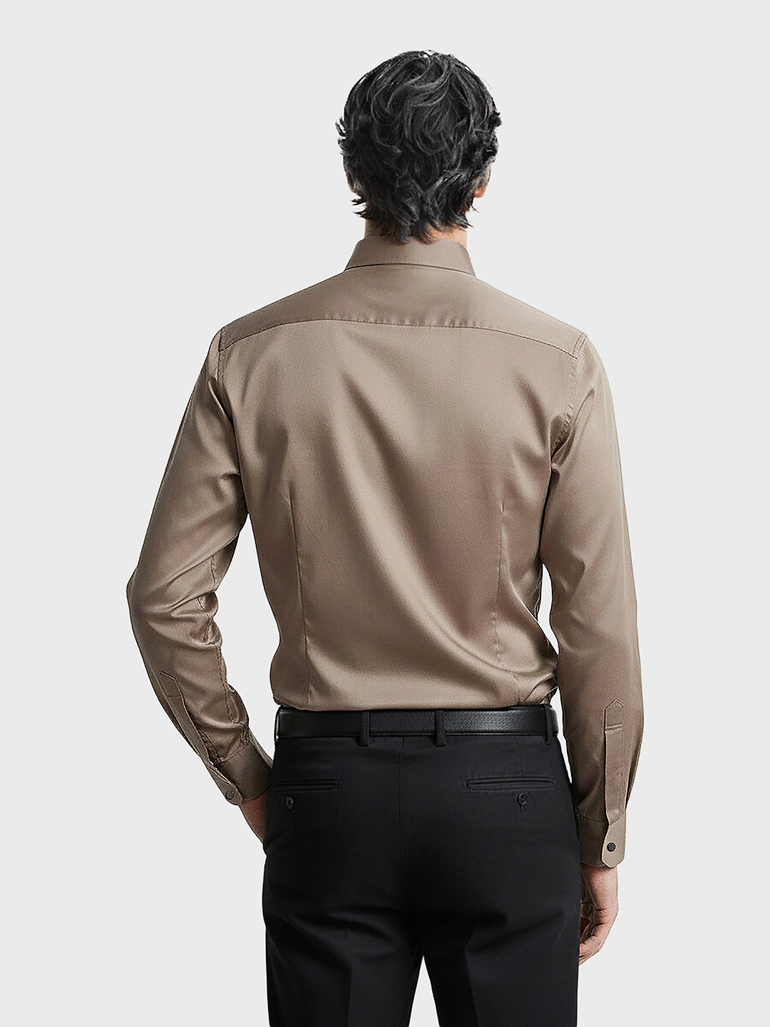 Men's Brown Slim Fit Solid Party Wear Shirt