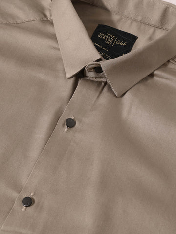 Men's Brown Slim Fit Solid Party Wear Shirt