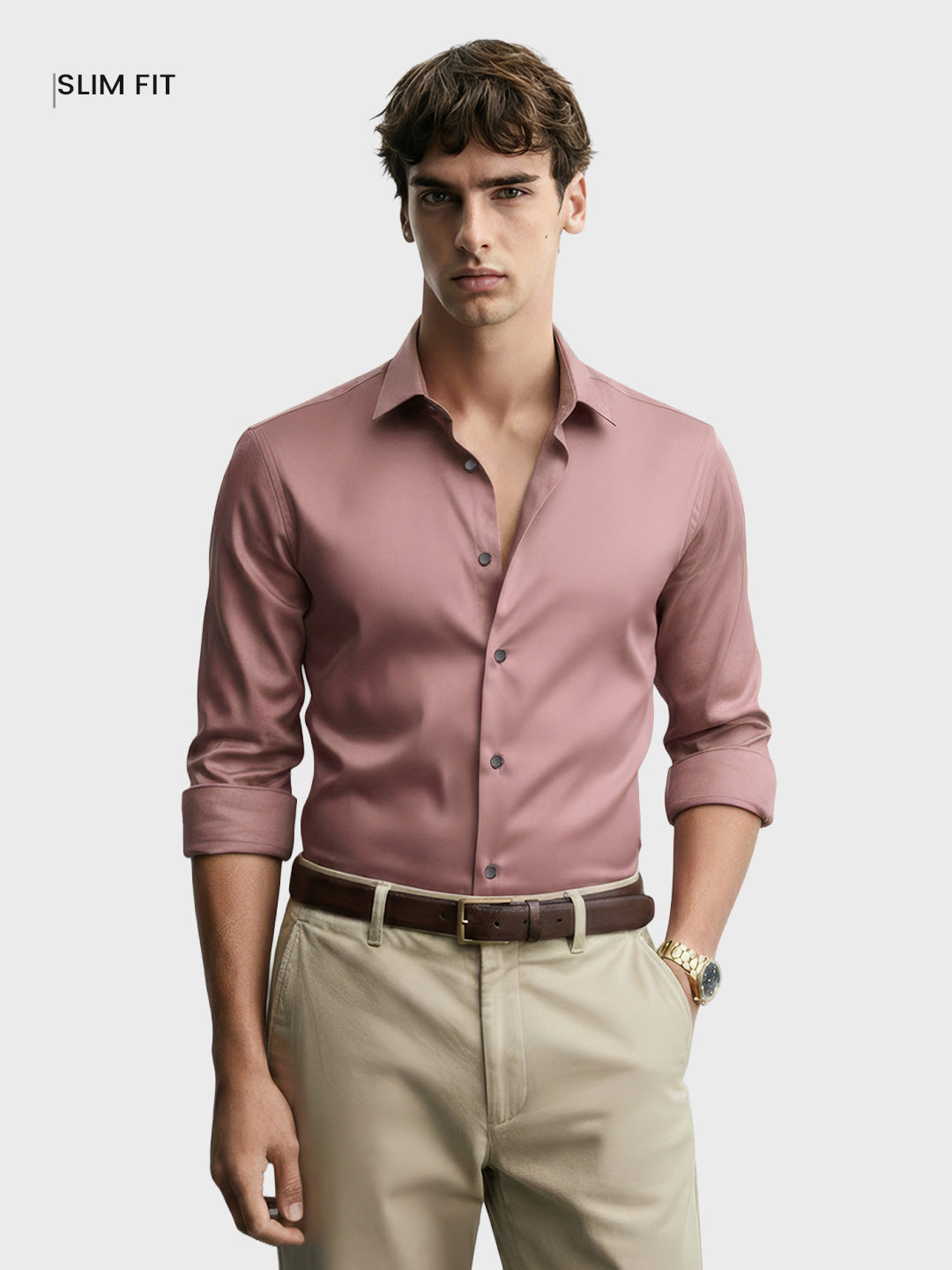Men's Pink Slim Fit Solid Party Wear Shirt