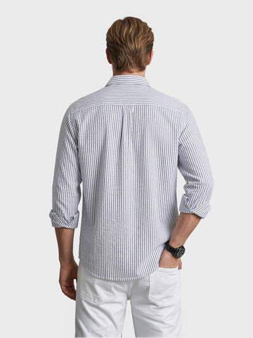 Men's Blue Relaxed Fit Striped Casual Shirt