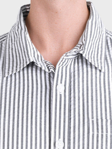 Men's Grey Oversized Fit Striped Casual Shirt