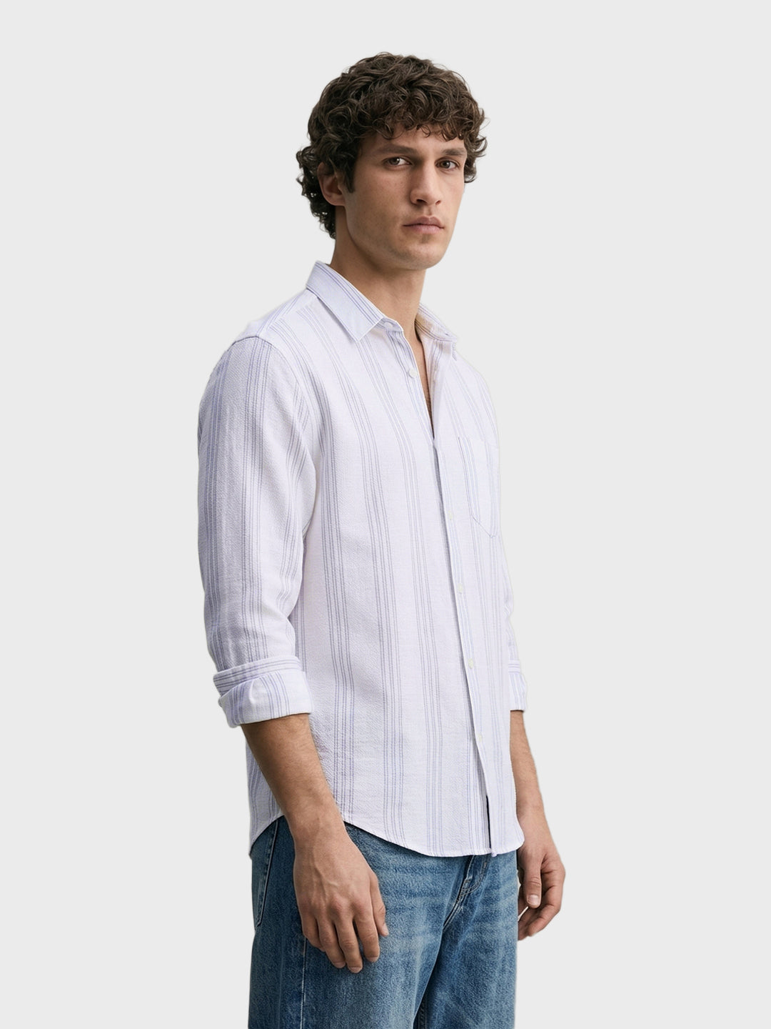 Men's White Slim Fit Striped Casual Shirt
