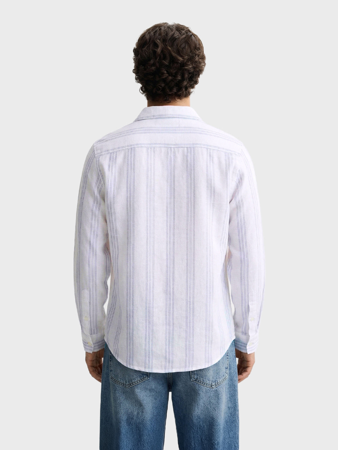 Men's White Slim Fit Striped Casual Shirt