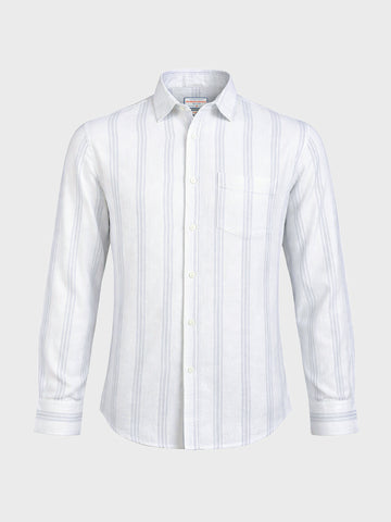Men's White Slim Fit Striped Casual Shirt