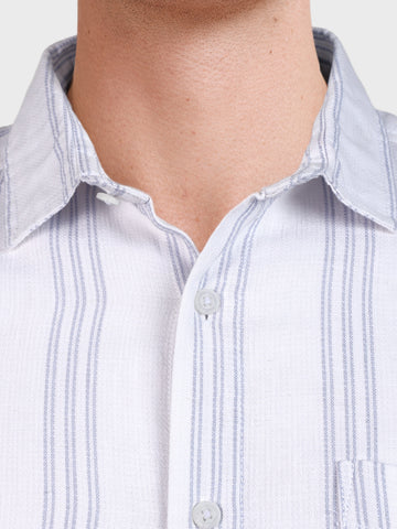 Men's White Slim Fit Striped Casual Shirt