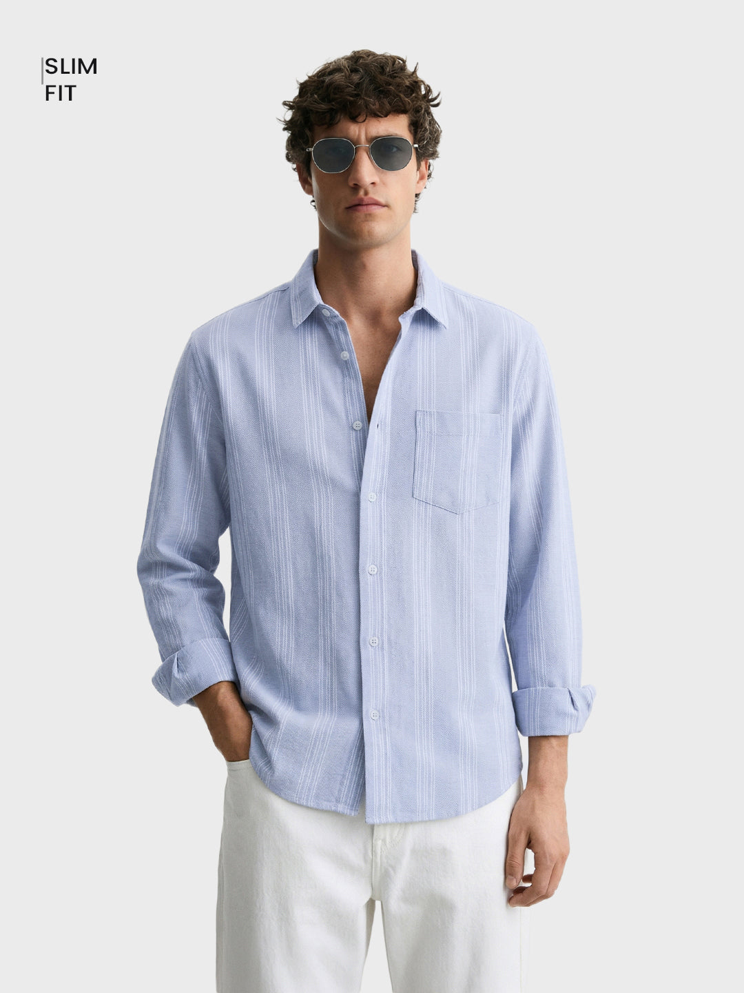 Men's Blue Slim Fit Striped Casual Shirt