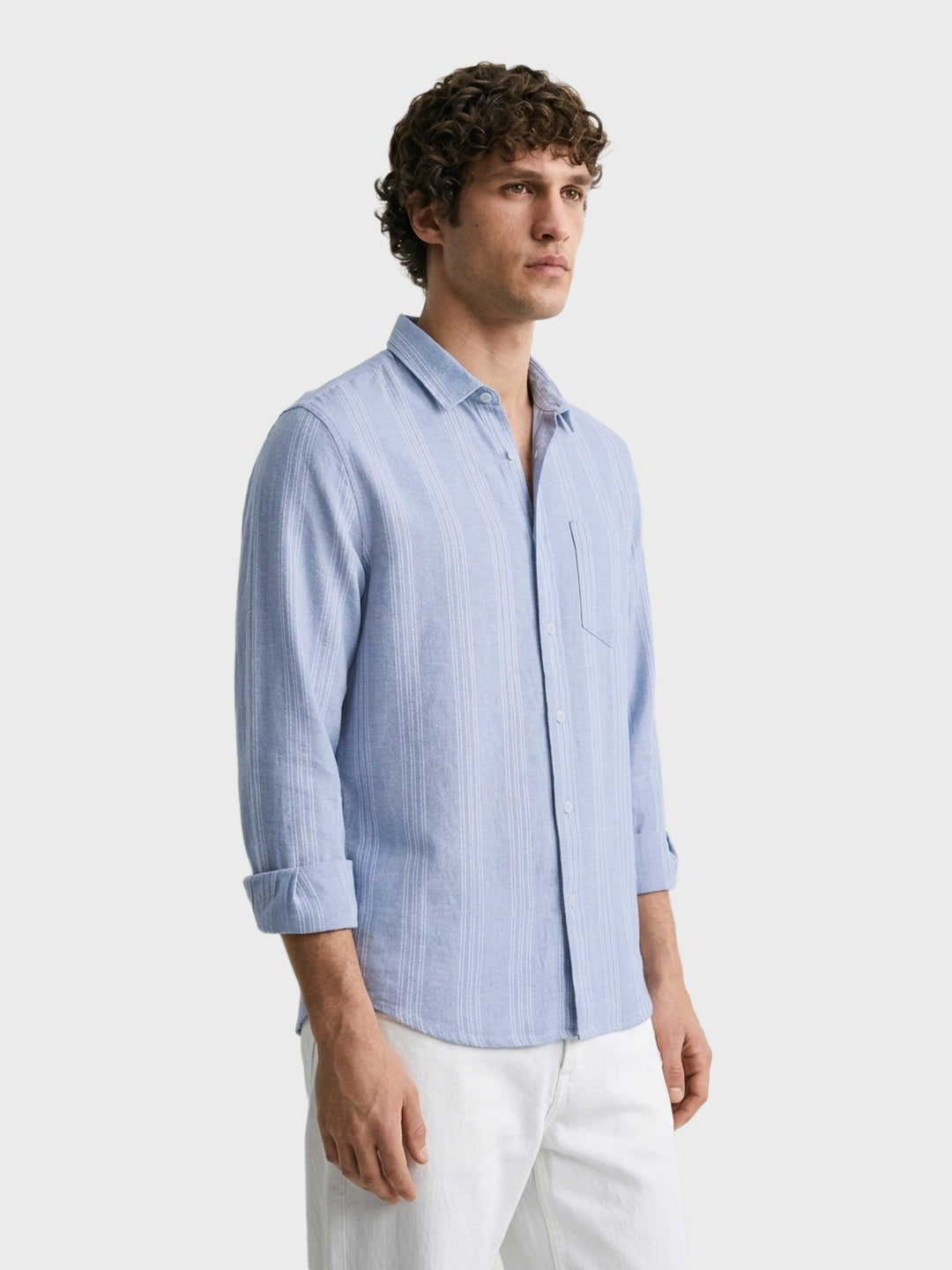 Men's Blue Slim Fit Striped Casual Shirt