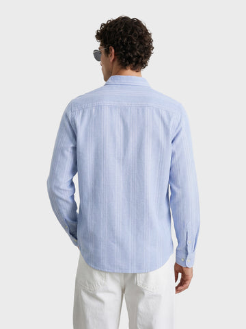 Men's Blue Slim Fit Striped Casual Shirt