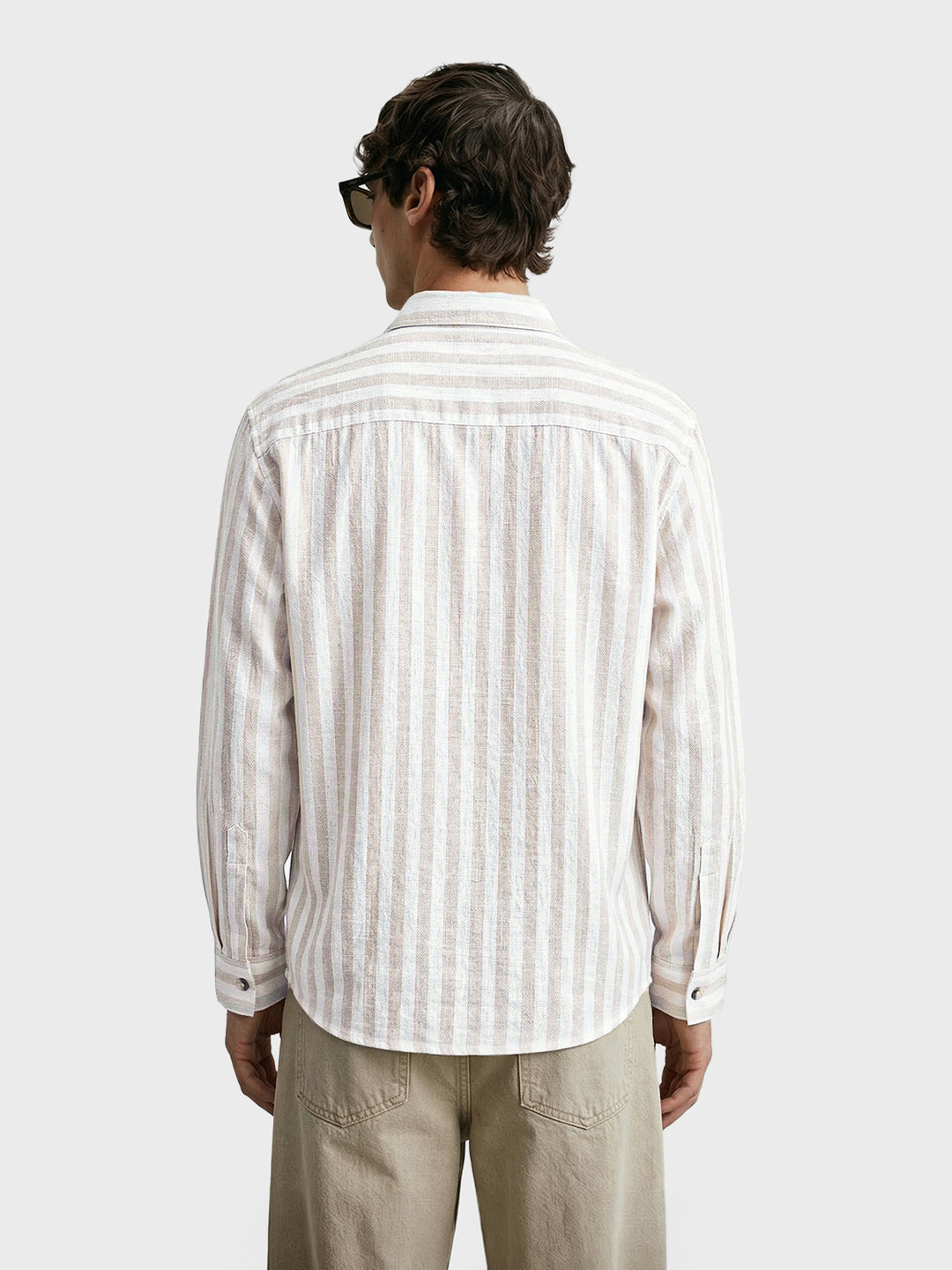 Men's Khaki Relaxed Fit Striped Casual Shirt