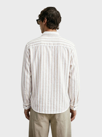 Men's Khaki Relaxed Fit Striped Casual Shirt