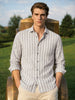 Men's Grey Relaxed Fit Striped Casual Shirt